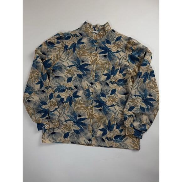 Vintage 80s Koret Blue‎ Floral Button-Up Long-Sleeve Blouse - Picture 5 of 11